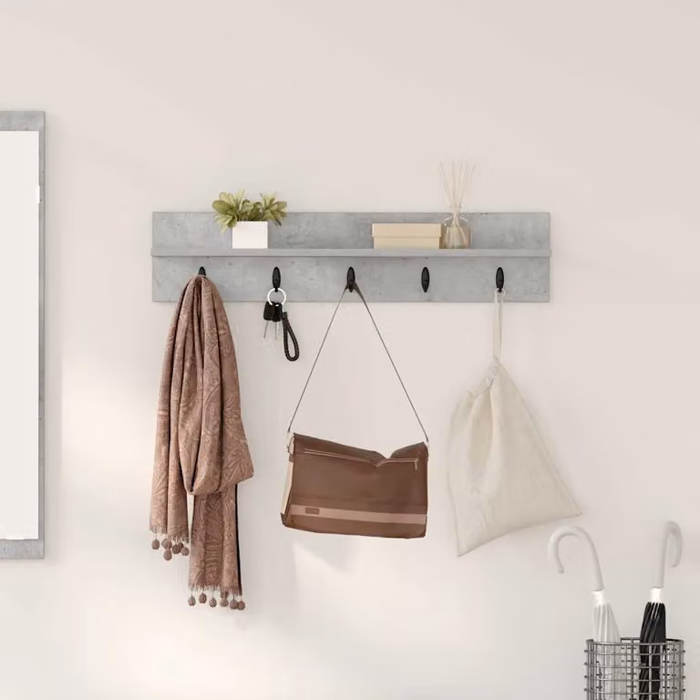 vidaXL Appendiabiti a muro moderno in MDF Grigio cemento L 80 x P 10,5 x H 18 cm