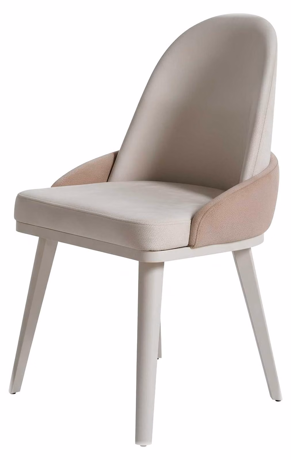 Sedia moderna, bianca e beige, dal design elegante, minimalista e confortevole