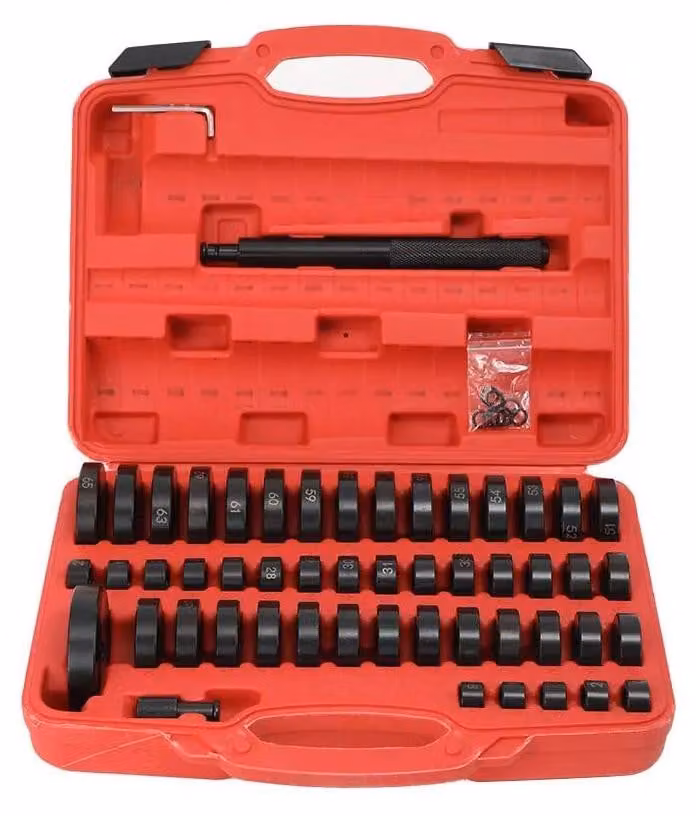 Set di utensili per la manutenzione di cuscinetti (52 pezzi) – Montaggio/smontaggio di cuscinetti e guarnizioni a labbro – Mozzi ruota, alberi, trasmissioni – 18–65 mm
