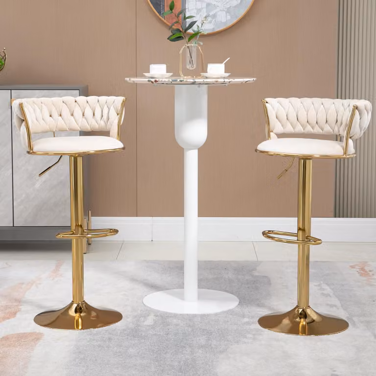 MODFU sgabello da bar, set di sedie da pranzo (set da 2 pezzi), sgabello da bar girevole, sedia regolabile in altezza con poggiapiedi per cucina, sala da pranzo, locale, beige