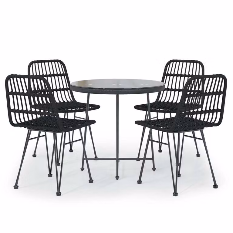 Set da Pranzo da Giardino 5 pz Nero in Polyrattan