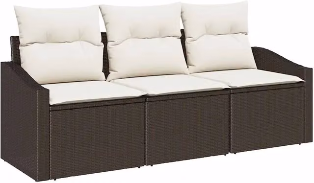 Set di divani con cuscino 3 pz | Set Salotto da Giardino Marrone polyrattan