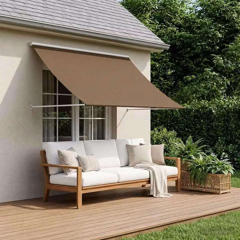 Tenda da sole vidaXL con bracci pieghevoli in acciaio e tessuto in poliestere, colore beige, L 300 x P 150 cm