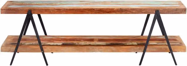 Mobile TV in legno massello di recupero e metallo stile industrial, colore marrone, L 160 cm x P 40 cm x H 50 cm