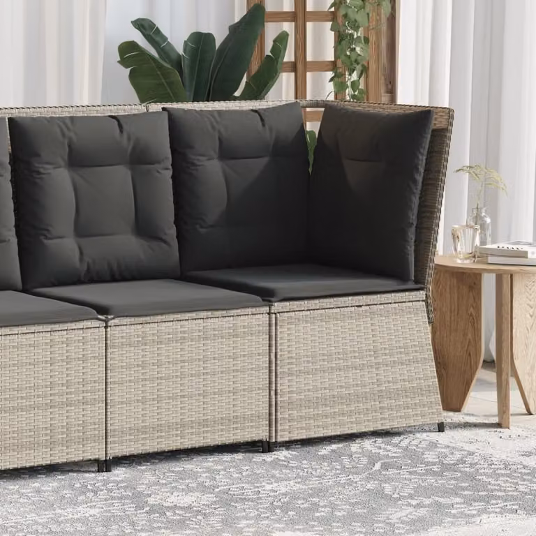 vidaXL Divano Angolare da Giardino in Polyrattan Grigio con Cuscini Imbottiti e Rivestimenti Rimovibili