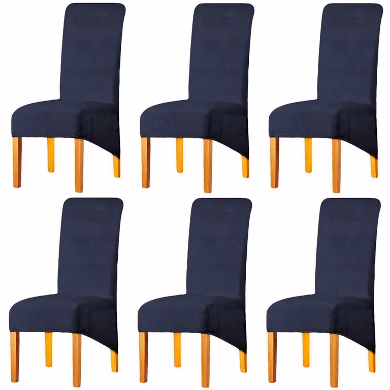Set di 6 coprisedie elasticizzati, removibili e lavabili, adatti per sedie da pranzo, colore blu navy