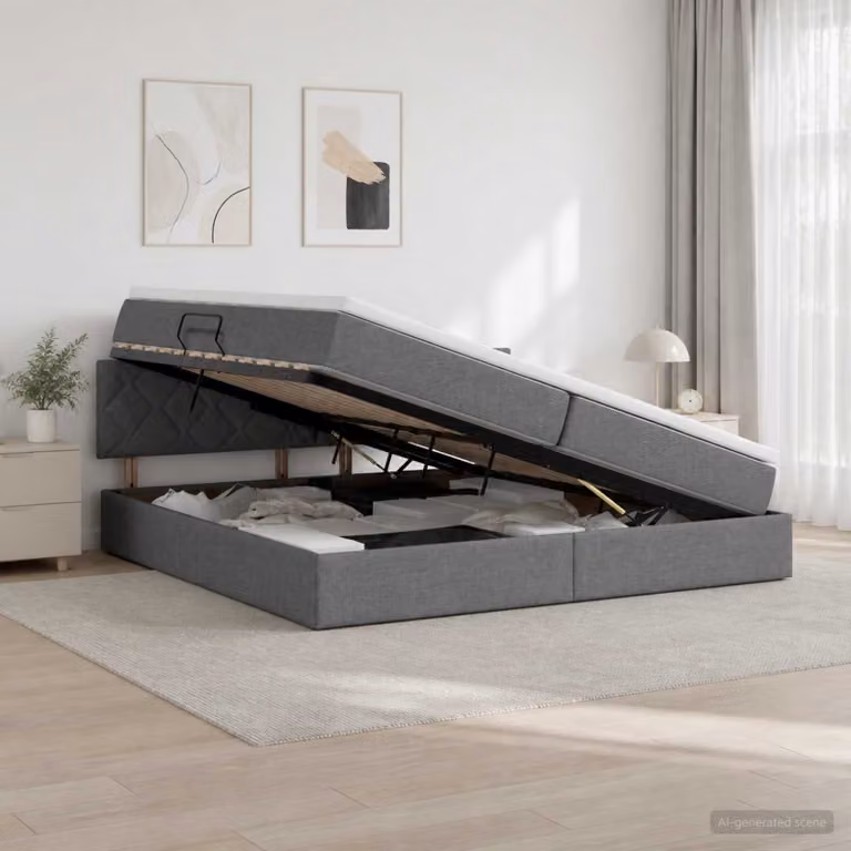 Letto con contenitore e illuminazione LED vidaXL, Grigio, L/P/H: 200 x 200 x 204 cm