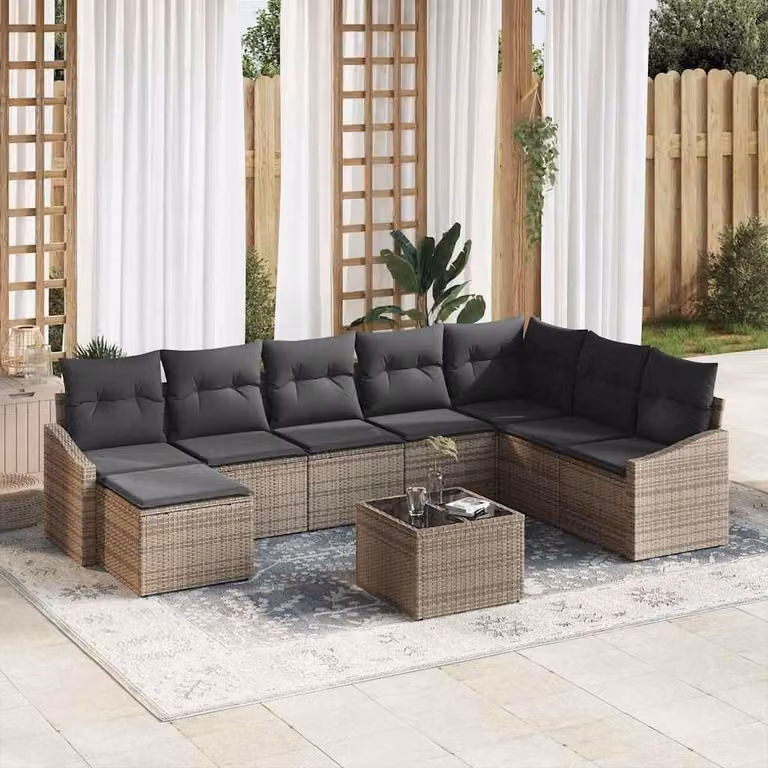 Maison Exclusive - Set da giardino composto da 8 pezzi, divano in rattan sintetico color grigio chiaro