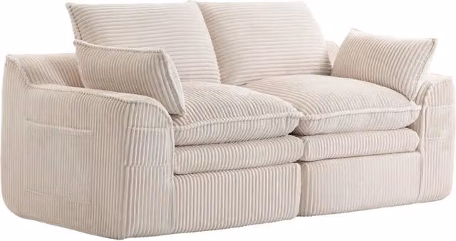 Divano Modulare 2 Posti in Corduroy Beige con Cuscini e Tasche Laterali di Varie Dimensioni, Imbottitura a Schiuma a Tre Strati e Molla per Comfort Duraturo