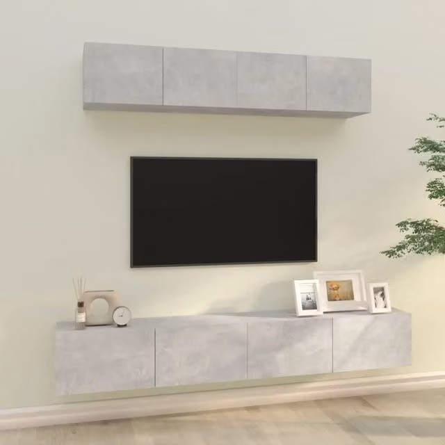 Set di mobili porta TV da 4 pezzi vidaXL in legno multistrato grigio cemento per il tuo soggiorno