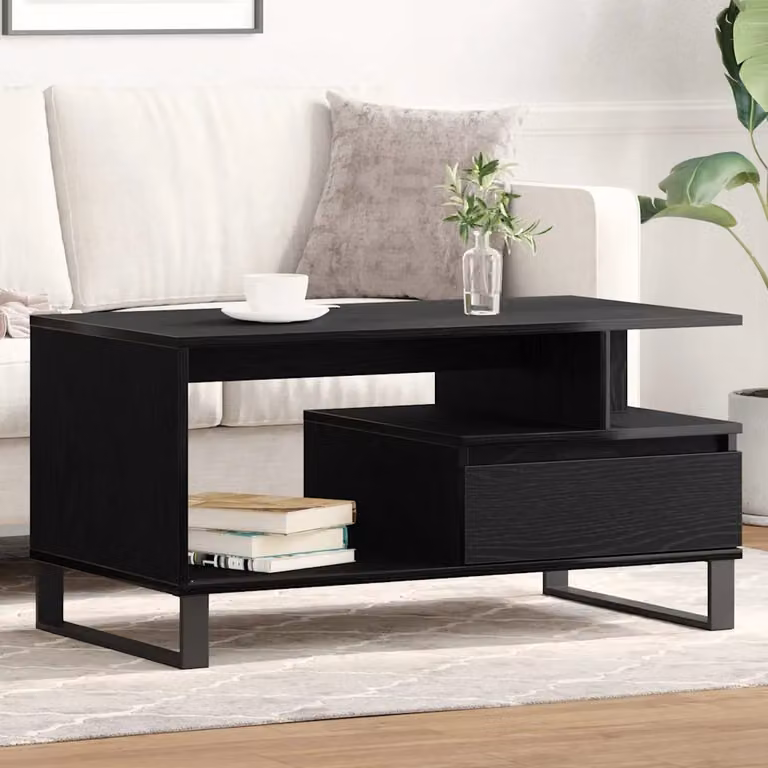 vidaXL Tavolino da salotto moderno rettangolare nero L: 90 cm, P: 49 cm, H: 45 cm