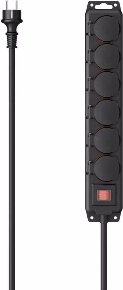 Hama Steckdosenleiste, 6-fach, für außen IP44, Schalter, Wandmontage, 2 m, Schw. (00223065)