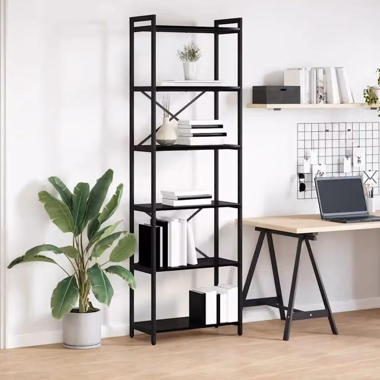 Libreria industrial vidaXL in MDF e metallo, colore nero e marrone, L 60 x P 30 x H 189,5 cm