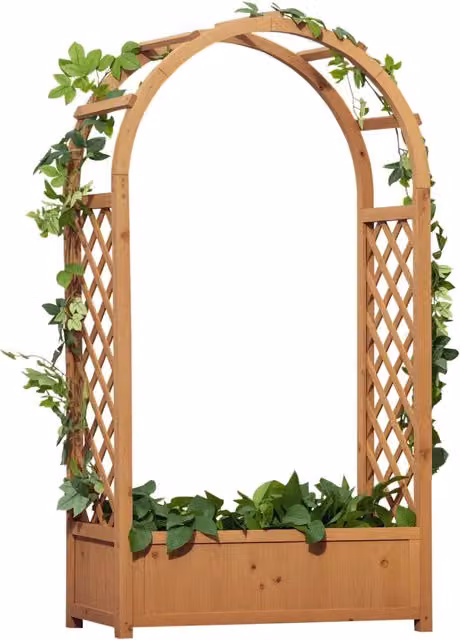 Fioriera da giardino con arco e traliccio Zephmum in legno di pino marrone L: 83 cm, P: 36 cm, H: 152 cm