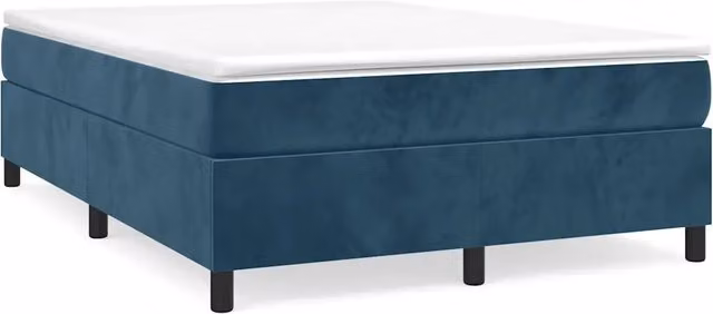 Letto matrimoniale moderno rivestito in velluto blu con struttura a rete in legno L: 140 cm, P: 200 cm