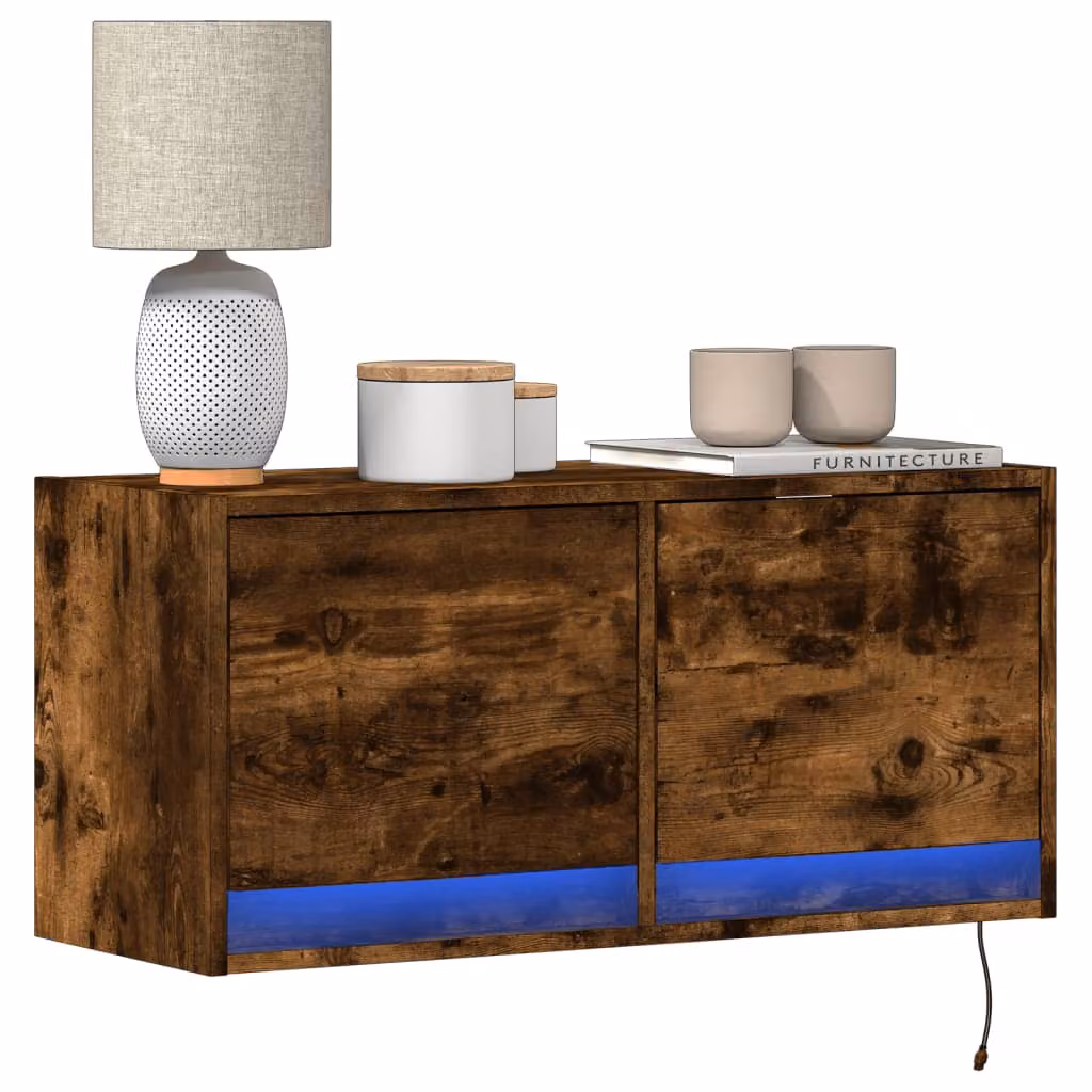 Mobile TV a parete con luci LED vidaXL in rovere fumo L: 80 cm, P: 31 cm, H: 35 cm