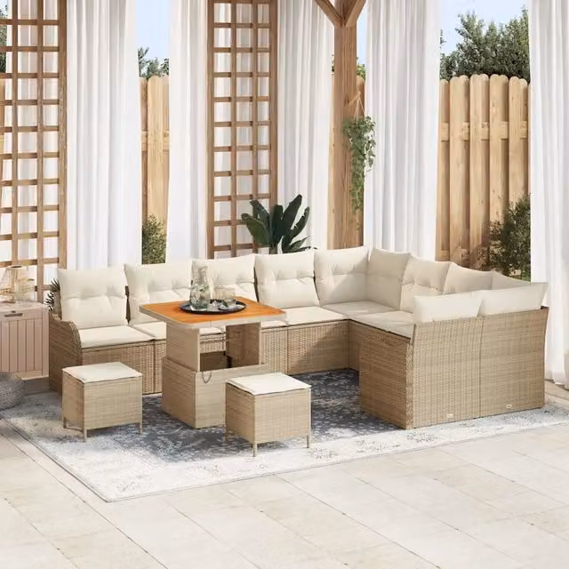 Set Divano da Giardino vidaXL 12 Pezzi Beige con Cuscini e Tavolino da Esterno a Forma di U – 1