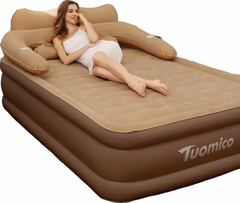 Materasso gonfiabile, design portatile, adatto per l'uso all'aperto, colore marrone, dimensioni 152 cm * 203 cm * 22 cm