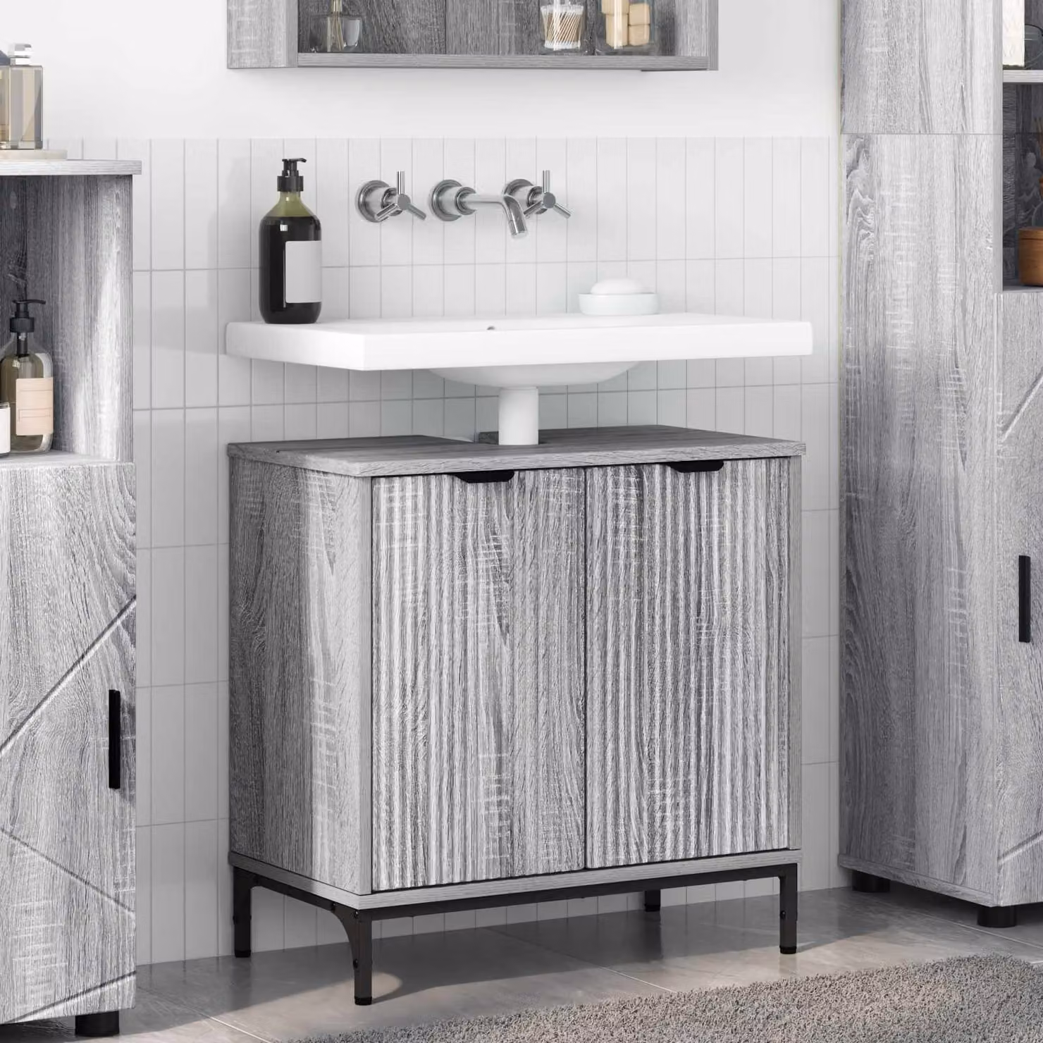 Armadio per lavabo da bagno vidaXL moderno in grigio con ante a battente L: 60,5 cm, P: 33,5 cm, H: 61 cm
