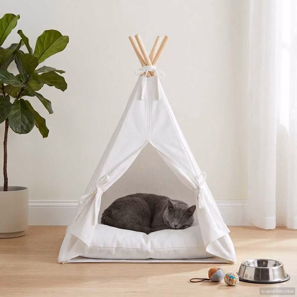 Tenda per animali con cuscino vidaXL, colore bianco, L 40 x P 40 x H 50 cm