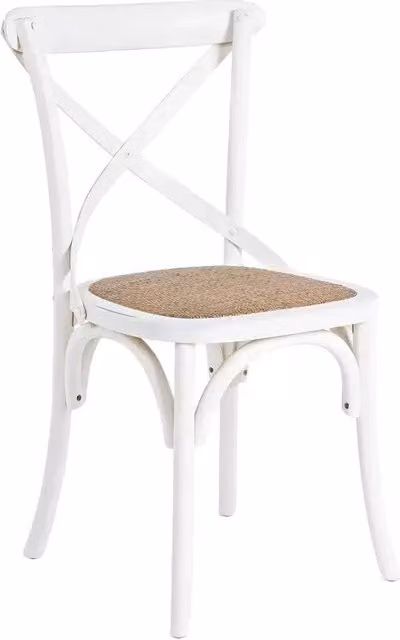 Set 4 sedie cross bistrot shabby vintage bianco olmo seduta rivestita rattan naturale modello