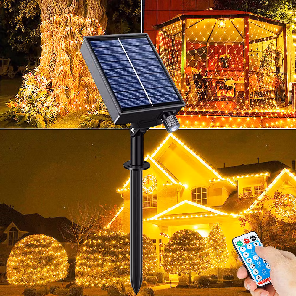 3x2M Solar Fairy Lights Mains Outdoor Dimmable Waterproof, Solar LED Mains 204 Leds 8 Modes Timer, Deco IP65 Per Giardino Balcone Albero, Bianco Caldo
