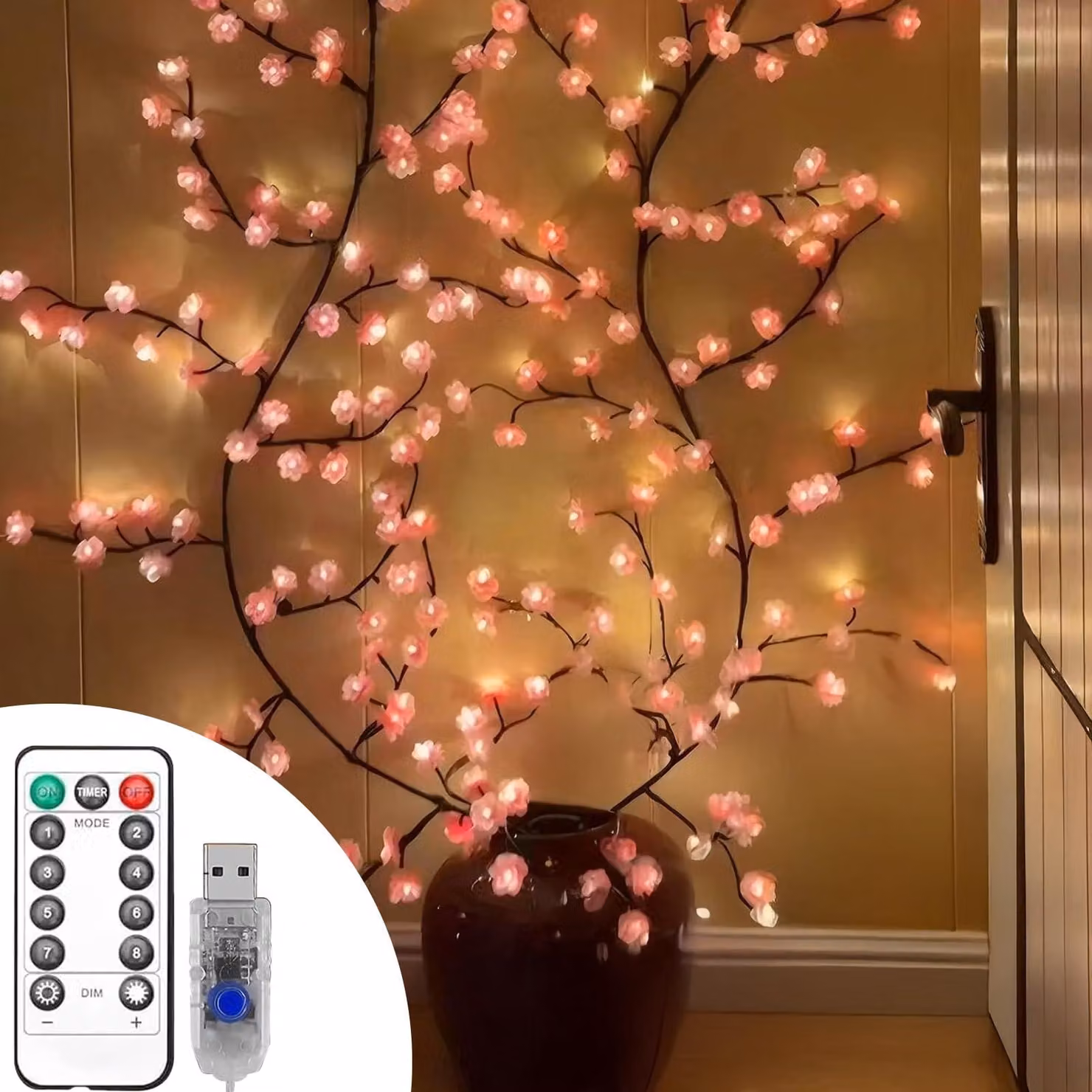 Catena luminosa a LED a forma di fiori di ciliegio, 2,3 metri, luce bianca calda, confezione singola