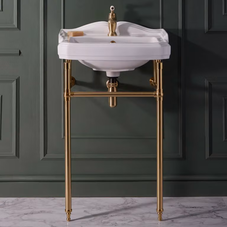 Lavabo Tradizionale 590mm - 1 foro rubinetteria - Consolle oro satinato - Stile Classico - Regent