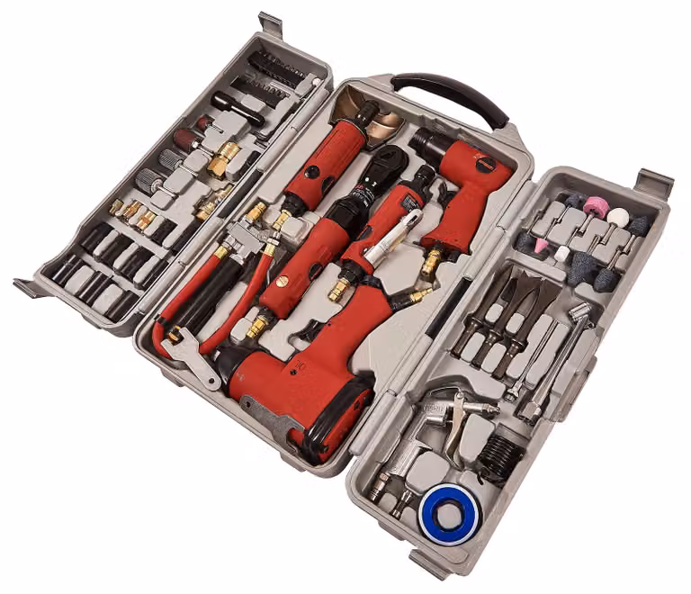 Set di utensili pneumatici, 77 pezzi, fornito in valigetta, colore nero/rosso