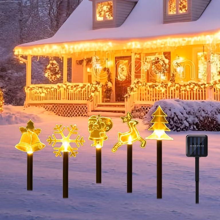 Set di 5 luci solari da giardino, altezza 37 cm, ideali per decorazioni natalizie, luce giallo caldo