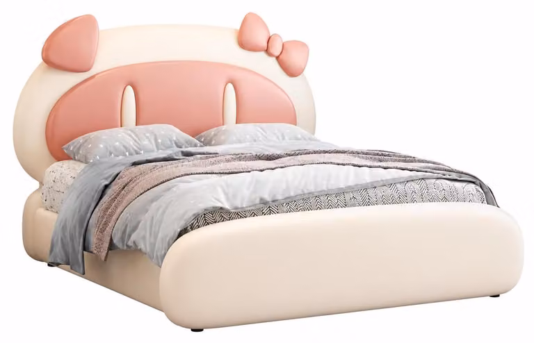 Letto per bambole rosa-beige in pelle, per bambine, arredamento per bambini