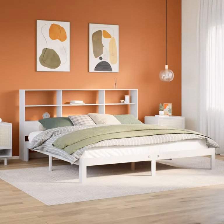 vidaXL Giroletto con Libreria in Legno di Pino Bianco Lacqué, L/P/H: 226.5 x 180 x 200 cm