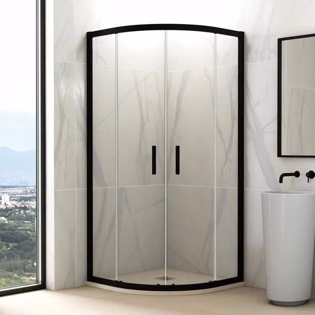 Box doccia semicircolare PRESTIGE 90x90 cm Radio Roca R50 nero opaco vetro trasparente