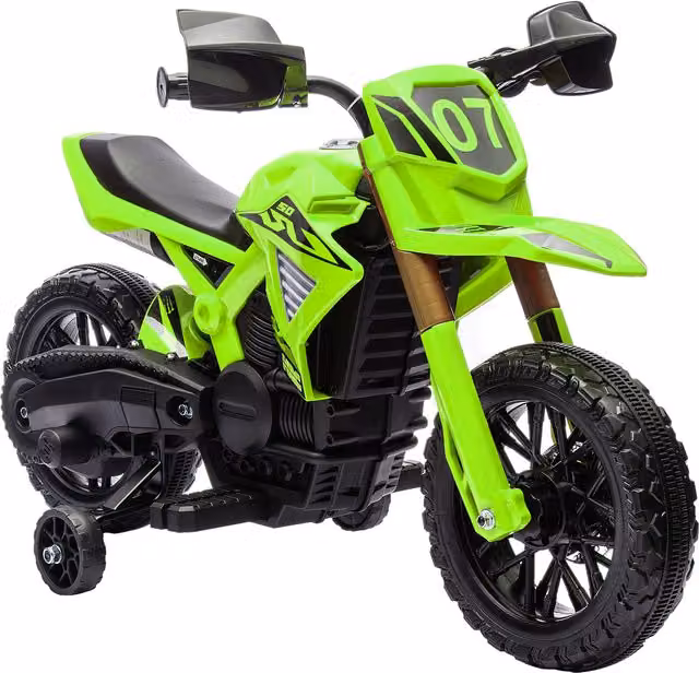 Moto Elettrica per Bambini AIYAPLAY Verde con Batteria Ricaricabile da 6V, Luci, Suoni e Ruote di Supporto per Età 3-8 Anni – 1