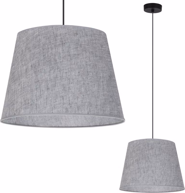 Lampada a sospensione Len cono nero 1 luce paralume grigio L04 38cm