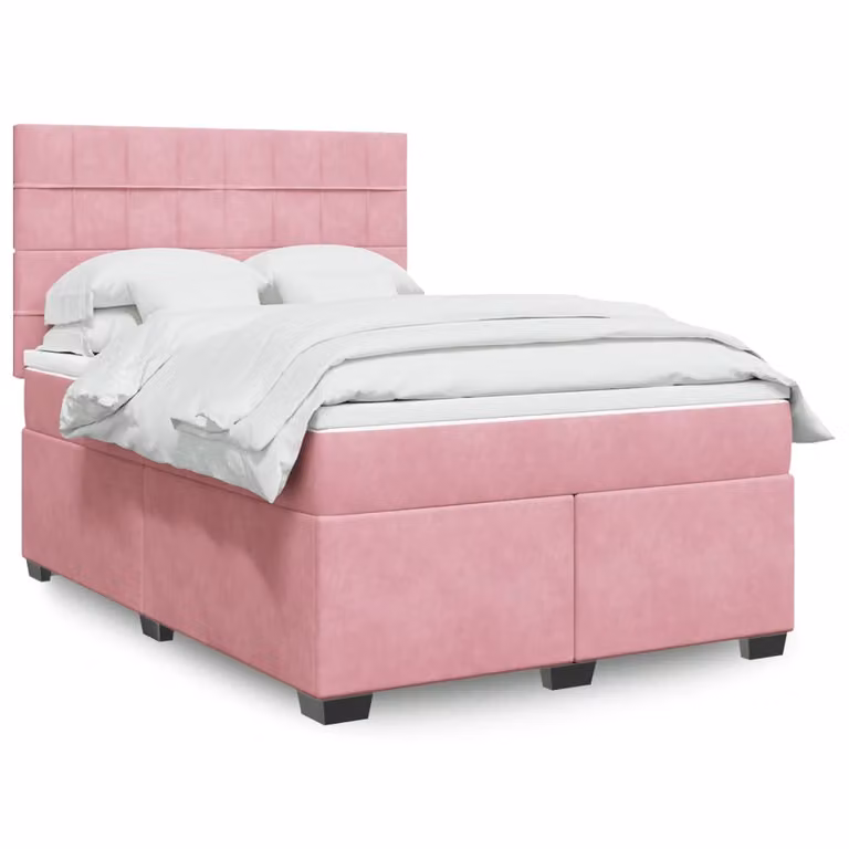 vidaXL Giroletto a Molle con Materasso Rosa in Velluto L/P/H: 140 x 200 cm