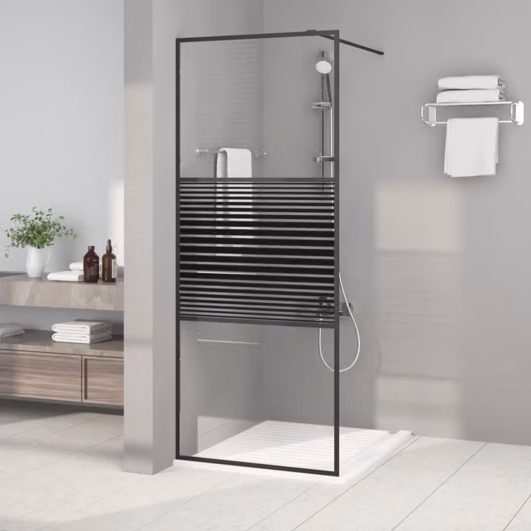 Parete Doccia Walk in vidaXL in Vetro Trasparente con Profilo Nero L: 80 cm, H: 195 cm