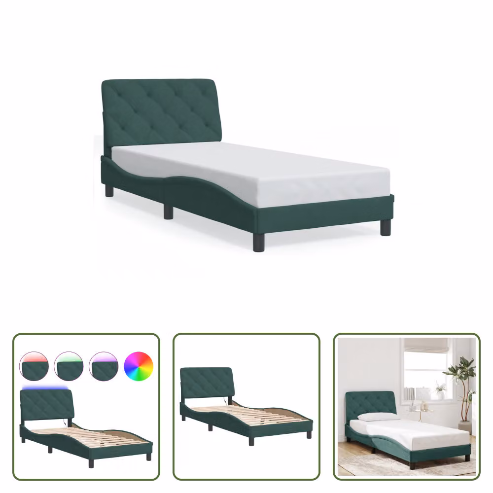 The Living Store Struttura letto con luci LED verde scuro 80x200 cm in velluto
