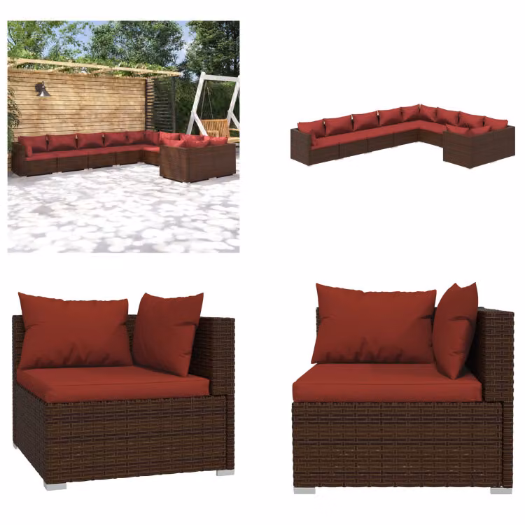 vidaXL set salotto da giardino 9 pezzi con cuscini in rattan marrone - set salotto da giardino - set salotto da giardino - set salotto in rattan