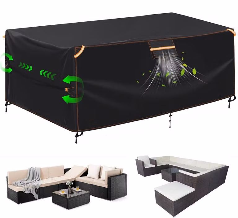 Telo protettivo per mobili da giardino, impermeabile, per uso esterno, dimensioni 230x165x80 cm, resistente agli agenti atmosferici, tessuto Oxford 420D con sistema di ventilazione, colore nero