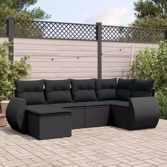 Set Divano da Giardino 6 pz con Cuscini Nero in Polyrattan 3253992