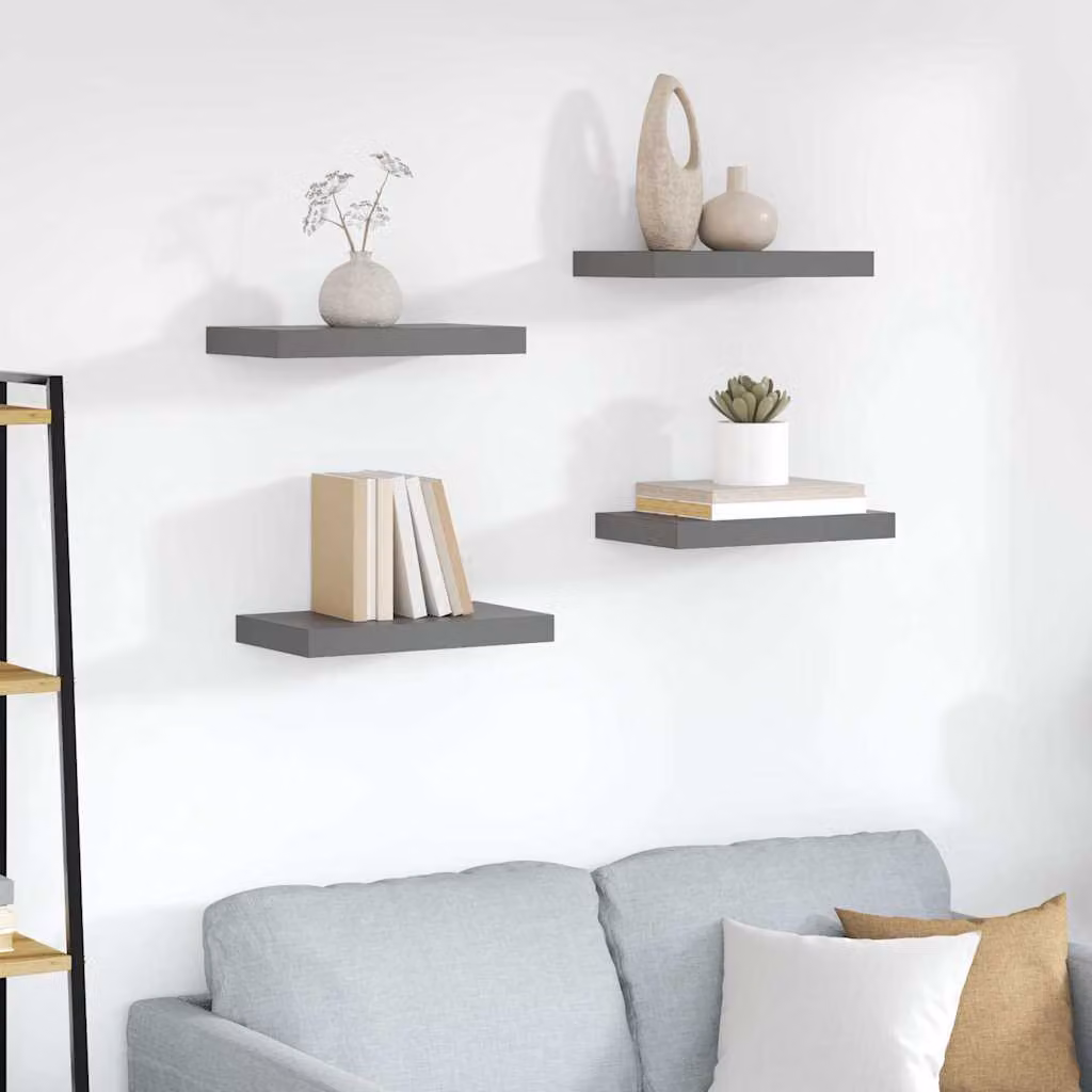 Set di 4 Scaffali a Parete vidaXL in MDF Grigio Lucido L: 40 cm, P: 23,5 cm, H: 3,8 cm