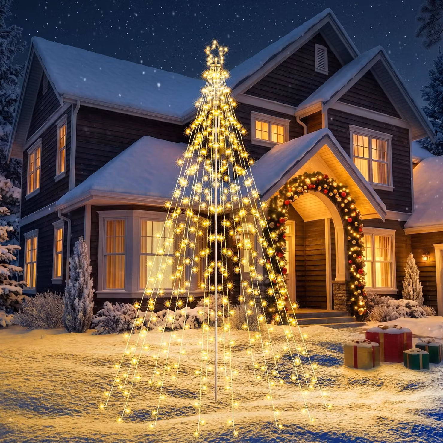 Catena luminosa, lunghezza 2,1 metri, 306 LED, luce bianco caldo, 11 modalità, timer