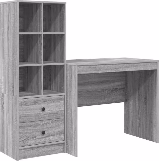 Scrivania | Tavolo da Ufficio con cassetto con lo scaffale 2 pz Grigio Sonoma
