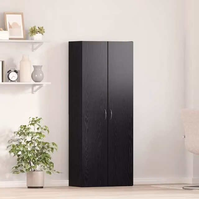 Mobile per ufficio moderno vidaXL in legno e MDF nero con ante a battente e ripiani regolabili L/P/H: 60 x 32 x 152,5 cm