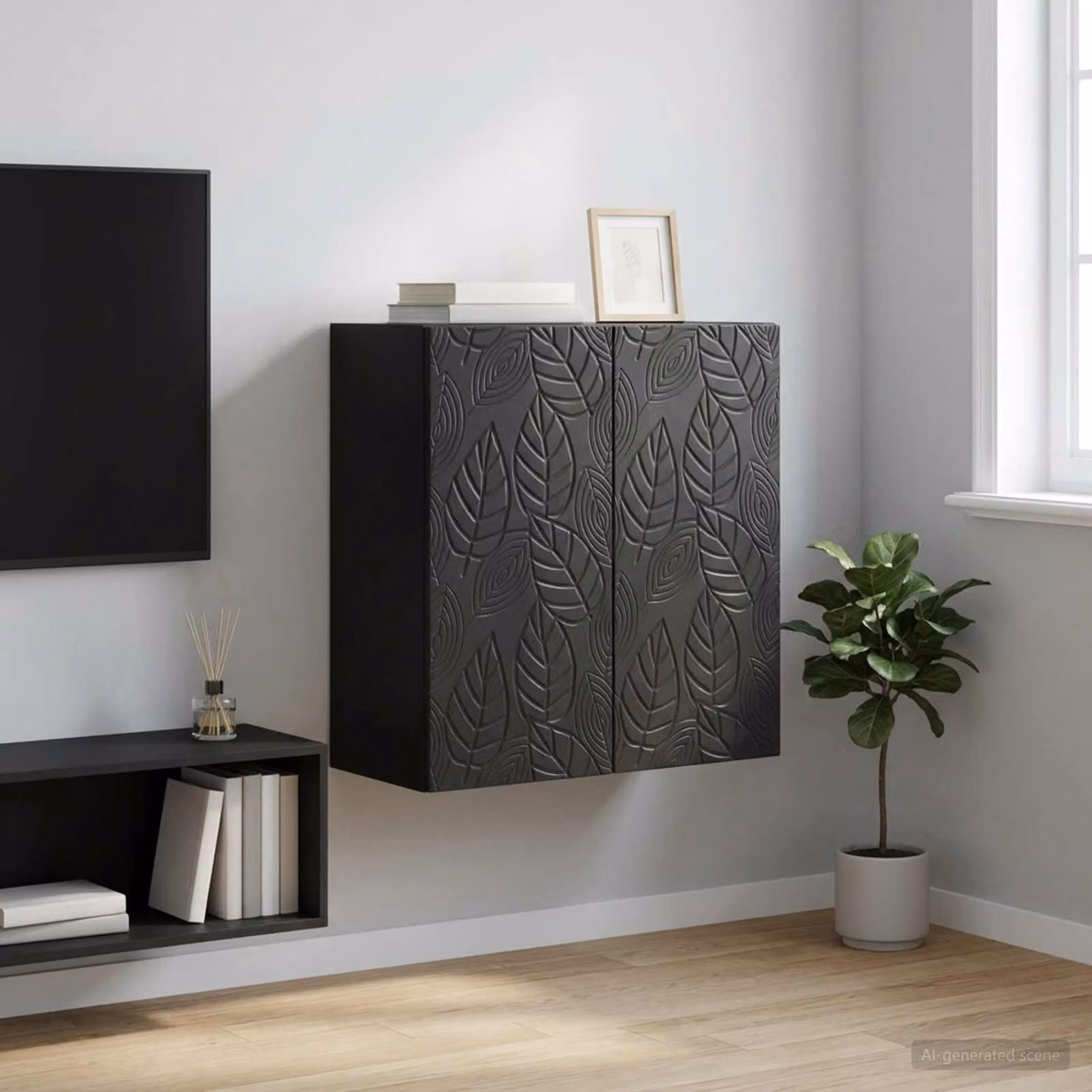 vidaXL Mobiletto a muro moderno in MDF nero con ante a battente e ripiani interni L/P/H: 59 x 31 x 60 cm