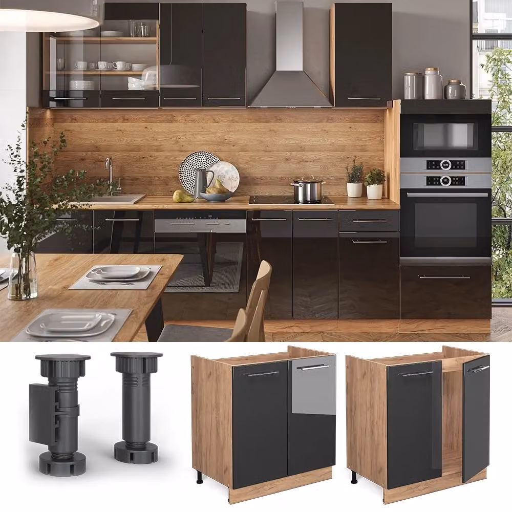 Mobile lavello cucina Fame-Line Vicco Antracite lucido e Rovere dorato L: 80 cm, H: 82 cm, P: 60 cm – 2