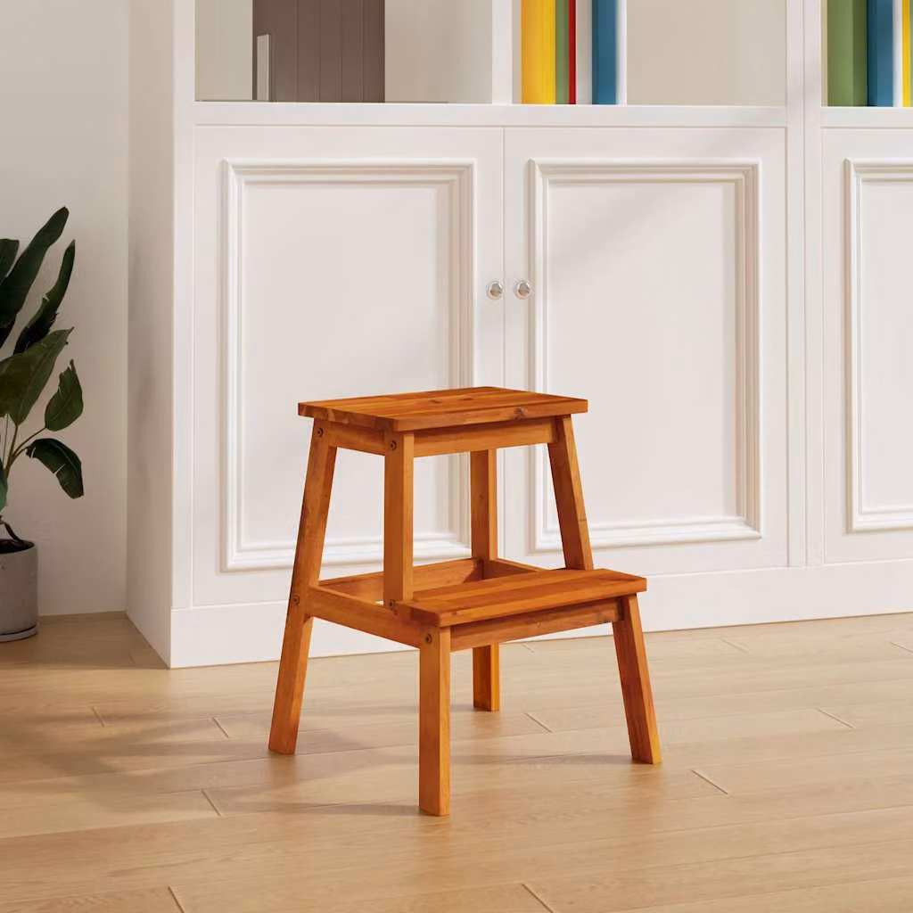 Sgabello a 2 Gradini vidaXL in Legno Massello di Acacia Marrone L 40 cm, P 38 cm, H 50 cm