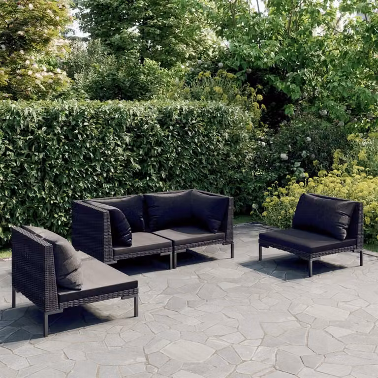 Maison Exclusive - Set da giardino da 4 pezzi con cuscini in polyrattan grigio scuro