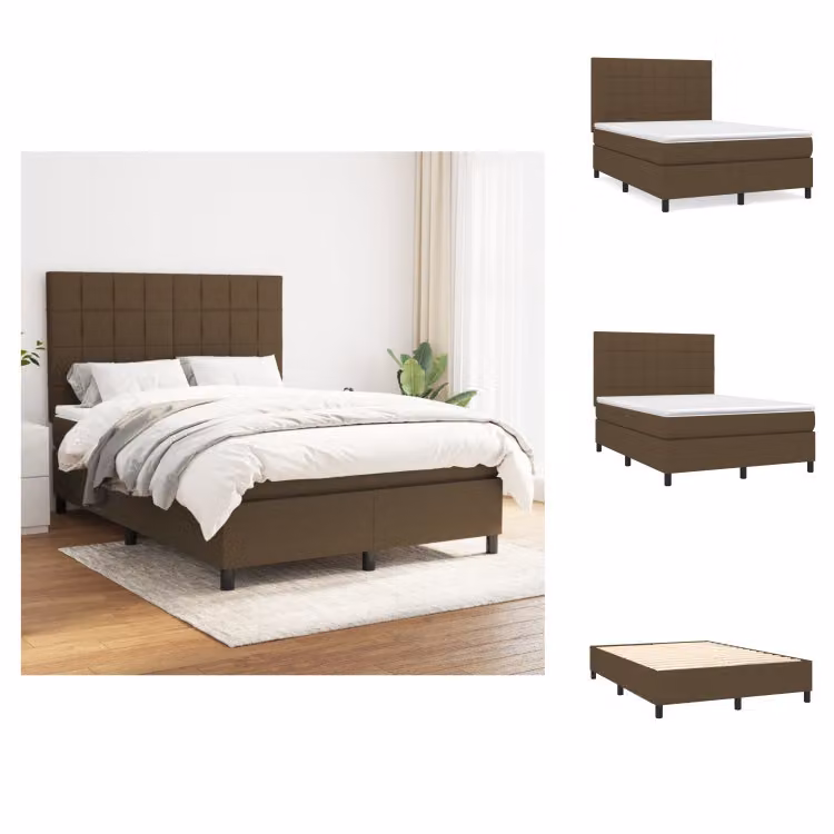 vidaXL Letto a molle con materasso in tessuto marrone scuro 140x200 cm - Letti e strutture letto